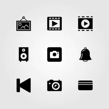 Düğmeleri Icon set vektör. fotoğraf makinesi, alarm, kredi kartı ve resim