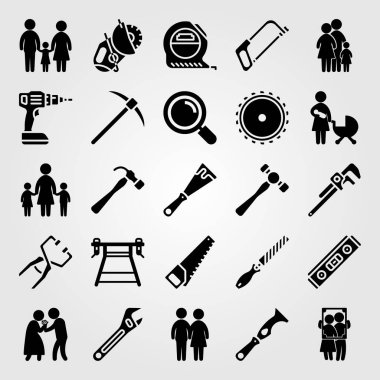 Araçlar simgesi vektör ayarlayın. Bebek kız, kadın, çift ve çalışma brench