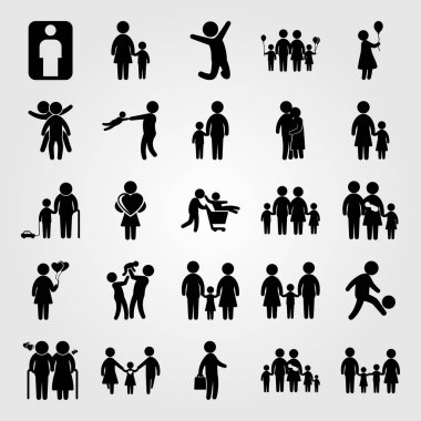 İnsanlar simge vektör ayarlayın. çocuk, anne, kadın kalp ve atlama adam