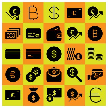 Para simge vektör ayarlayın. çanta, Doları para, m-cüzdan ve para çanta