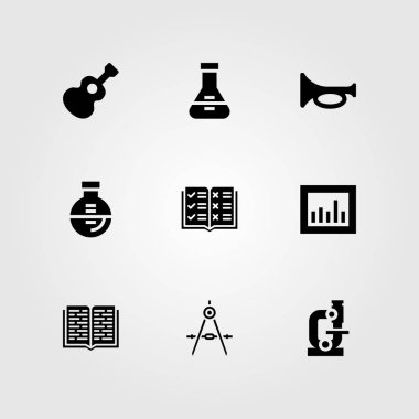 Eğitim vektör Icon set. Pusula, analytics, gitar ve şişesi