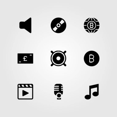 Düğmeleri Icon set vektör. sessiz, kompakt disk, Polonya Zlotisi ve nota