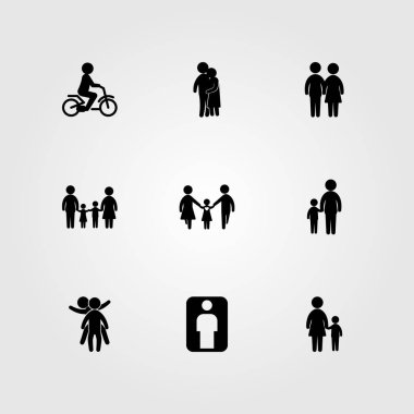 İnsanlar simge vektör ayarlayın. Aile, baba, iki oyun ve çocuklar anne