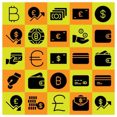 Para simge vektör ayarlayın. Bağış, Doları para, euro ve para