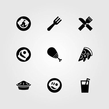 Restoran vektör Icon set. pasta, biftek, çatal bıçak takımı ve tavuk bacak
