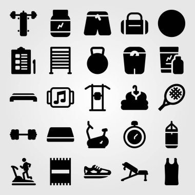 Fitness vektör Icon set. Top, mat, delme ve çalışan