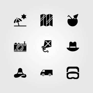 Yaz aylarında vektör Icon set. Dalış, şapka, uçurtma ve kamyon