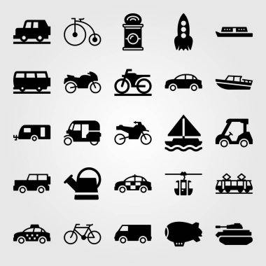 Ulaşım vektör Icon set. Van, Araba, taksi ve spor Bisiklet