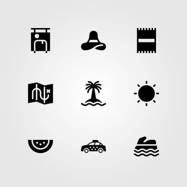 Yaz aylarında vektör Icon set. bavul, deniz scooter, taksi ve harita