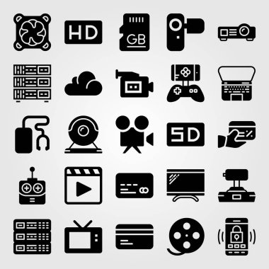 Teknoloji simge vektör ayarlayın. HD, izle, bulut bilgisayar ve sd kart