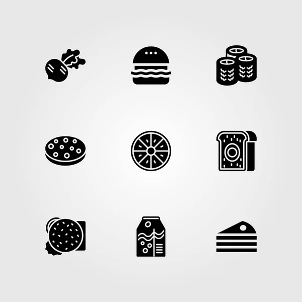 Alimentos Bebidas Vector Icono Conjunto Galleta Sishi Jugo Pastel — Archivo Imágenes Vectoriales