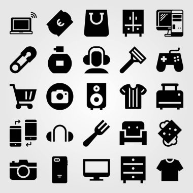 Alışveriş vektör Icon set. Smartphone, kanepe, kulaklık ve alışveriş çantası