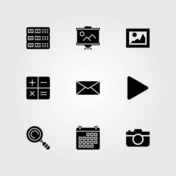 Temel vektör Icon set. resim, takvim, hesap makinesi ve mektup — Stok Vektör
