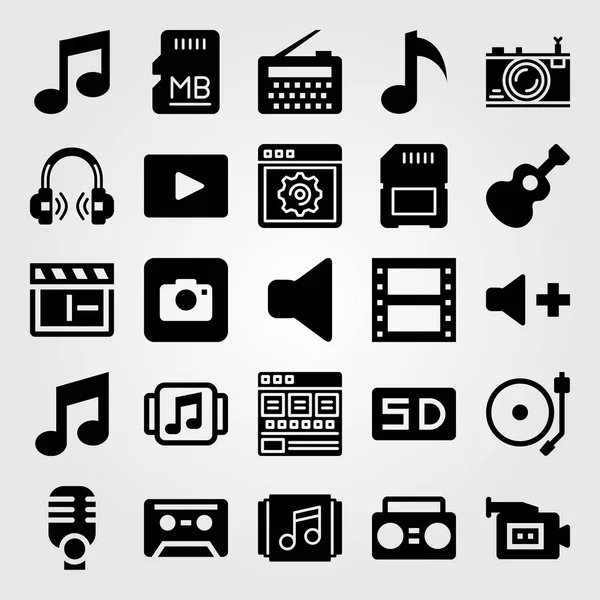 Wektor zestaw multimedialny ikona. mikrofon, clapperboard, radio i przeglądarki — Wektor stockowy