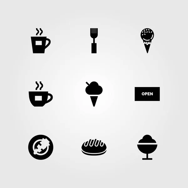 Restaurante vector icono conjunto. té, helado, taza de café y tenedor — Archivo Imágenes Vectoriales