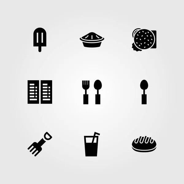 Restaurang vector Ikonuppsättning. menyn, bröd, paj och glass — Stock vektor
