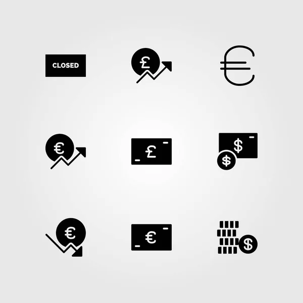 Zeichenvektorsymbole gesetzt. Dollar, Pfund Sterling, geschlossen und Euro — Stockvektor