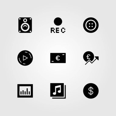 Düğmeleri Icon set vektör. bozuk para, euro, dolar ve düğme