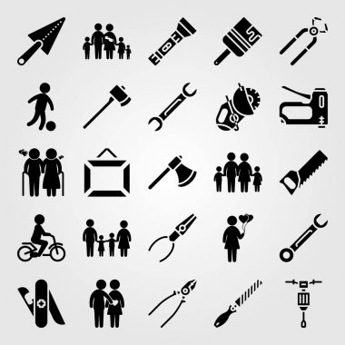 Araçlar simgesi vektör ayarlayın. Aile, kadın, çerçeve ve multitool