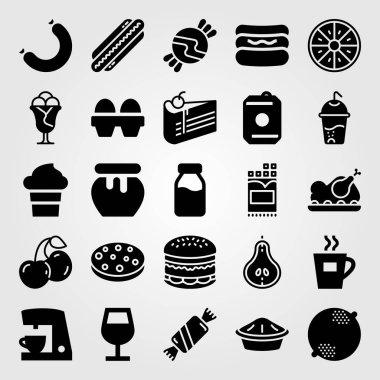 Yiyecek ve içecekler Icon set vektör. çikolata, kahve makinesi, bal ve Kızartma tavuk