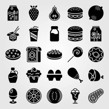 Yiyecek ve içecekler simge vektör ayarlayın. muzlu süt, portakal suyu, süt ve haşlanmış yumurta