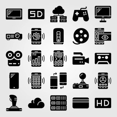 Teknoloji vektör Icon set. monitör, hd, tablet ve bulut bilgisayar