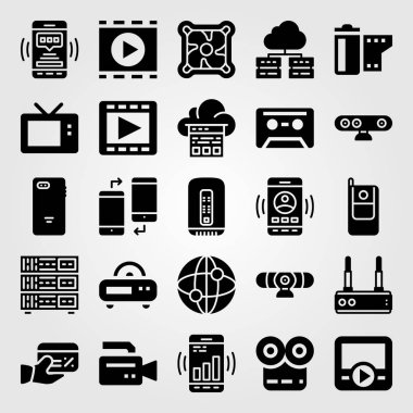 Teknoloji simge vektör ayarlayın. TV, sunucu, radyo ve internet