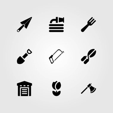 Bahçe vektör Icon set. Mala, Lale, kürek ve budama makası