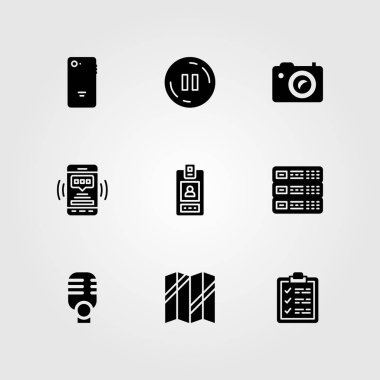 Temel vektör Icon set. Smartphone, Pano, sunucu ve fotoğraf fotoğraf makinesi