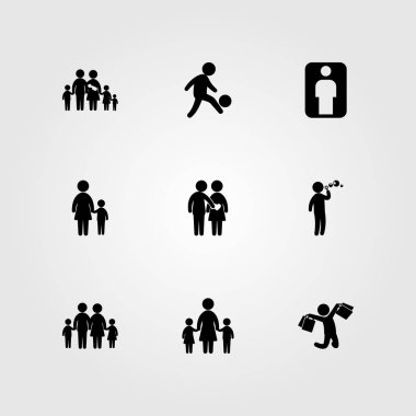 İnsanlar simge vektör ayarlayın. Çocuk oyun, iki chields, çocuk ve çocuk ile anne