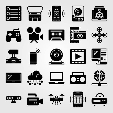 Teknoloji vektör Icon set. Internet, smartphone, gamepad ve tablet