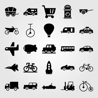 Ulaşım vektör Icon set. hava balonu, jet veri yolu ve