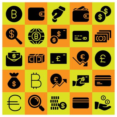 Para simge vektör ayarlayın. Doları para, kredi kartı, çanta ve Doları