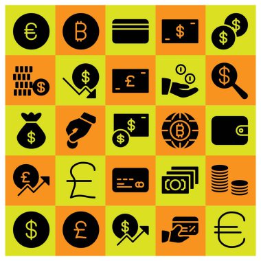 Para simge vektör ayarlayın. para, para çanta, çanta ve cüzdan