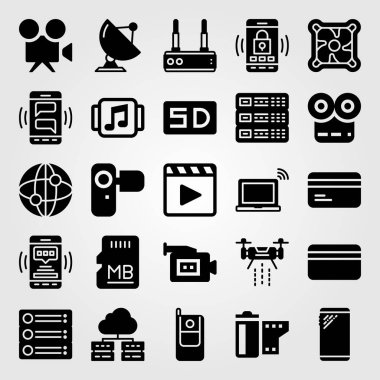 Teknoloji vektör Icon set. video kamera, radar, internet ve cep telefonu
