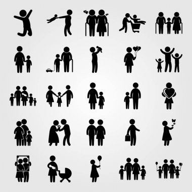 İnsanlar simge vektör ayarlayın. Bebek kız, çıkarmaya, anne ile oğlu ve aile