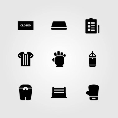 Fitness vektör Icon set. eldiven, Boks eldiveni, boks ve kapalı