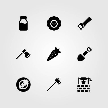 Bahçe vektör Icon set. süt şişesi, el testeresi, havuç ve iyi