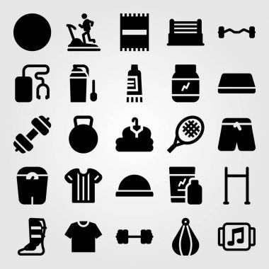 Fitness vektör Icon set. Spor pantolon, sarsıntı, top ve pantolon