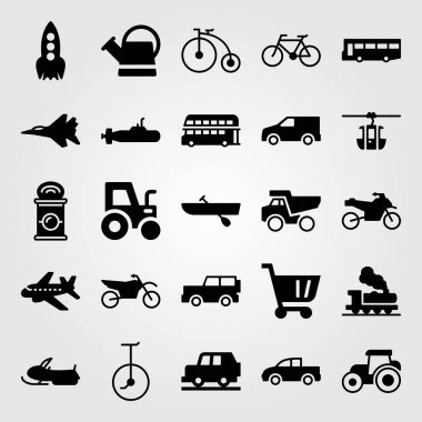 Ulaşım vektör Icon set. kürek, uçak, jet ve tekne