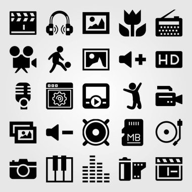 Multimedya vektör Icon set. pikap, filmi oynatın, futbolcu ve Klaket