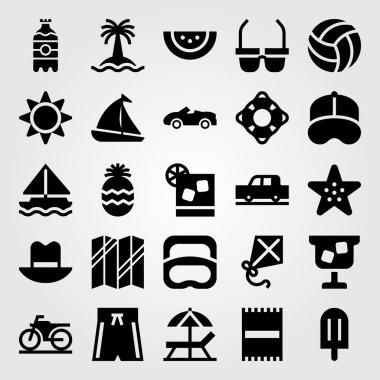 Yaz aylarında vektör Icon set. ananas, harita, içki ve uçurtma