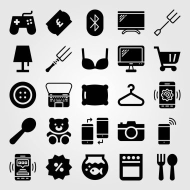 Alışveriş vektör Icon set. Askı, kaşık, ayı ve gamepad