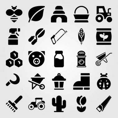 Bahçe simge vektör ayarlayın. Lale, püskürtme, süt şişesi ve petek