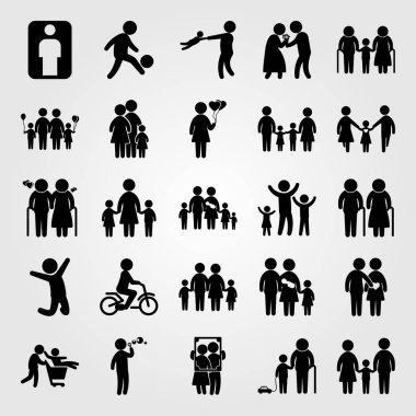 İnsanlar simge vektör ayarlayın. yaşlı kadın, dedem, torunu ve bebek