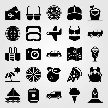 Yaz aylarında vektör Icon set. içki, kamyon, fotoğraf makinesi ve araba