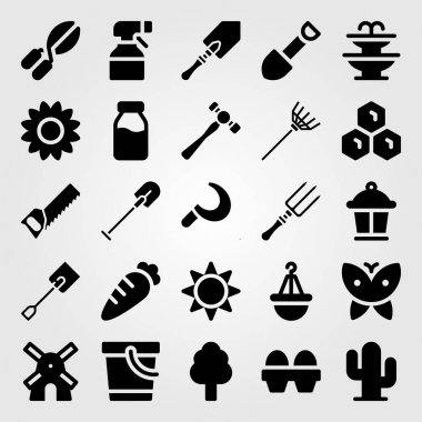 Bahçe simge vektör ayarlayın. Komisyon, yumurta, püskürtme ve kelebek