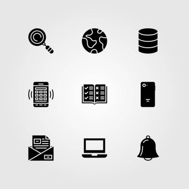 Temel vektör Icon set. Alarm, gezegen, e-posta ve akıllı telefon