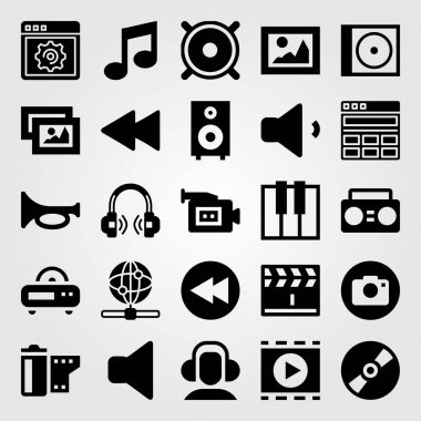Multimedya vektör Icon set. resim, Internet, geri sarma ve trompet