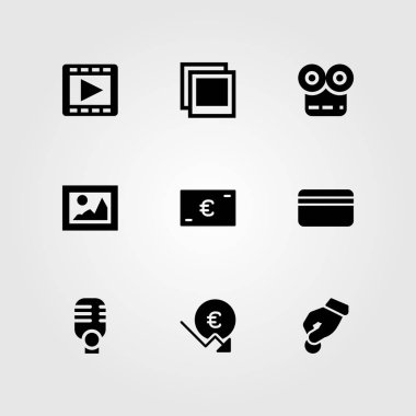 Düğmeleri Icon set vektör. Euro, resim, mikrofon ve bağış